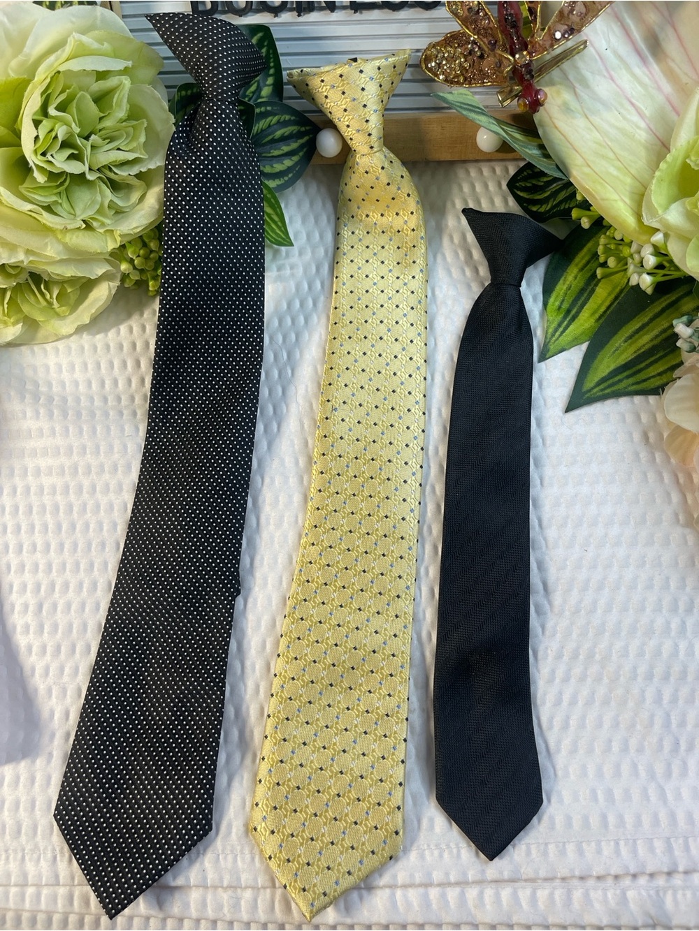 Boys Clip-On Tie Bundle – 3 Ties – Black & Yellow Dress Neck Ties